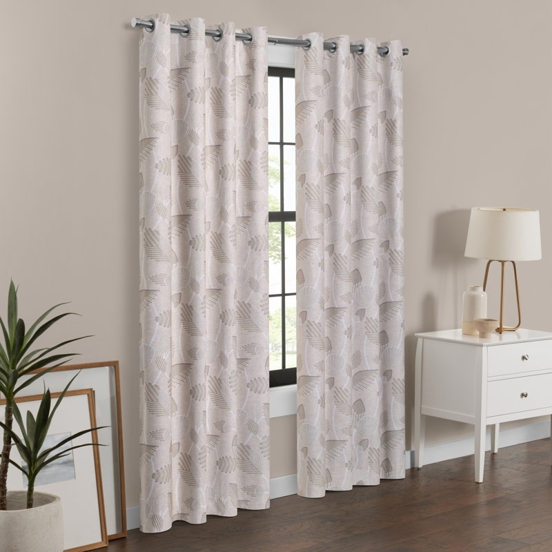 Eclipse 100% Blackout Curtain, Larissa Leaf Grommet Curtain, 63 in Long x 50 in Wide, Patterned 100% Blackout Curtain, Thermal Insulated Curtain for Living Room or Bedroom, 1 Window Curtain, Linen