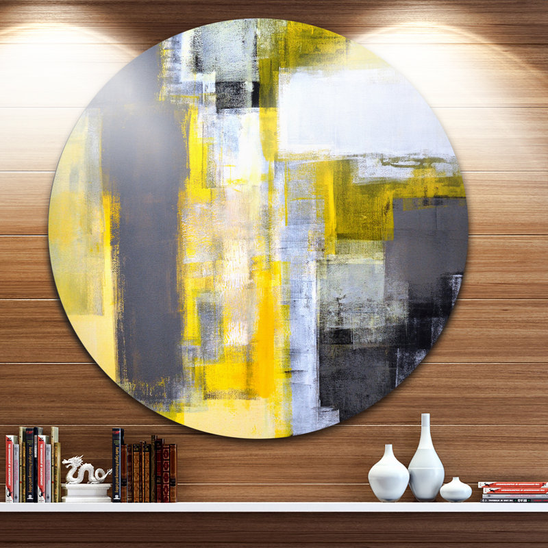 Art abstrait sur toile abstraite, impression moderne flou jaune et gris - Abstrait flou gris et jaune, Métal
