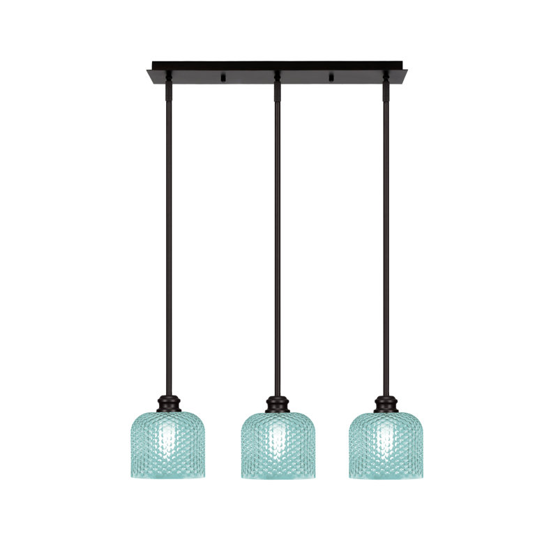 Luminaire suspendu linéaire à 3 lumières avec verre de 6 po Edge, Espresso, Turquoise texturé