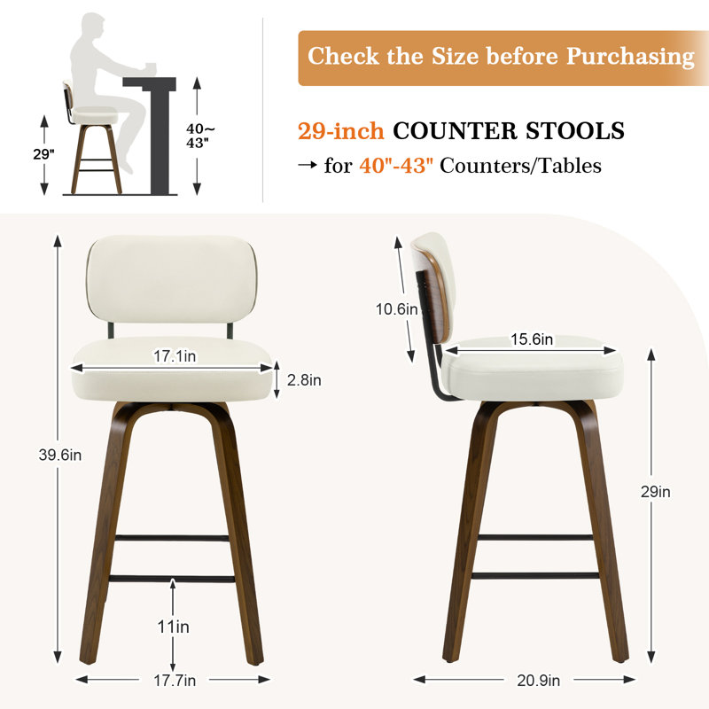 Tabouret de bar et de comptoir pivotant Loranza, Blanc, Tabouret de bar (siège d'une hauteur de 29 po), Brun