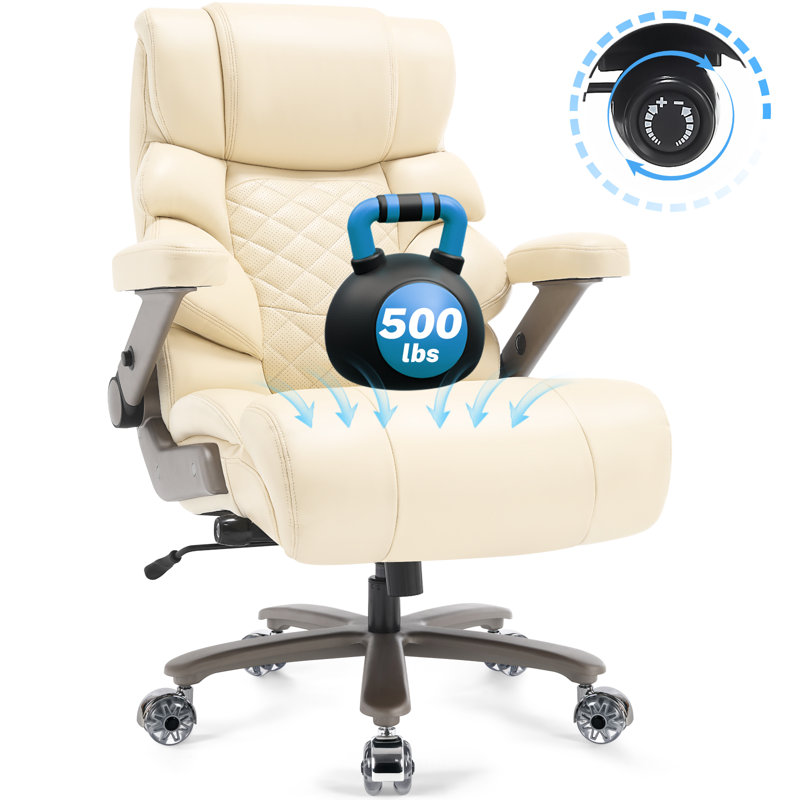 500 lb Big & Tall Ergonomic Executive Office Chair with Adjustable Lumbar Support, 3D Flip-Up Armrests, Wide Cushioned Seat, High Back Leather Computer Desk Chair for Home Office