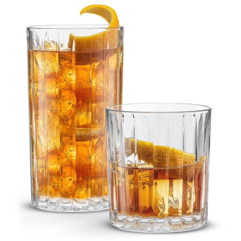 Alina Clear Ribbed Highball and Tumbler Glass Set