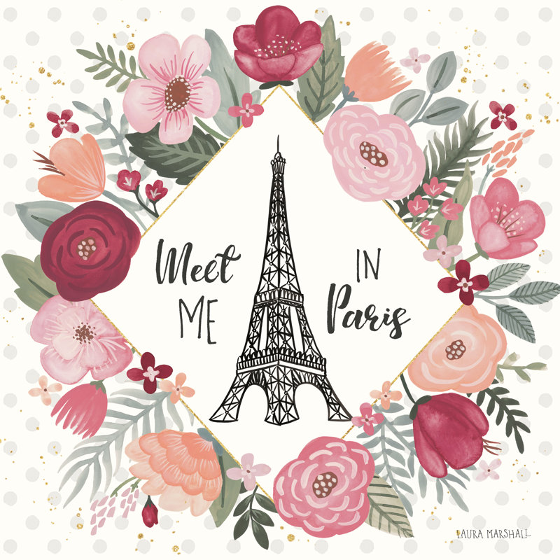 «Paris Is Blooming V» par Laura Marshall - Cadre photo unique, art textuel, Papier avec cadre érable, Non