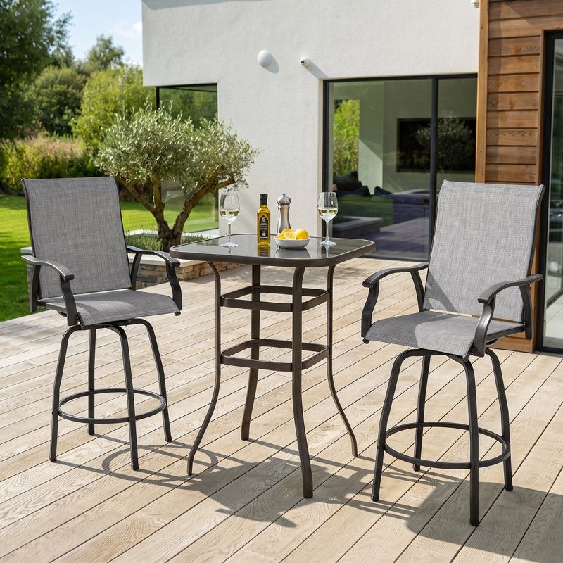 Outdoor 3-piece PVC-coated polyester Bar Set, Swivel Bar Stools And Bar Table, Gray