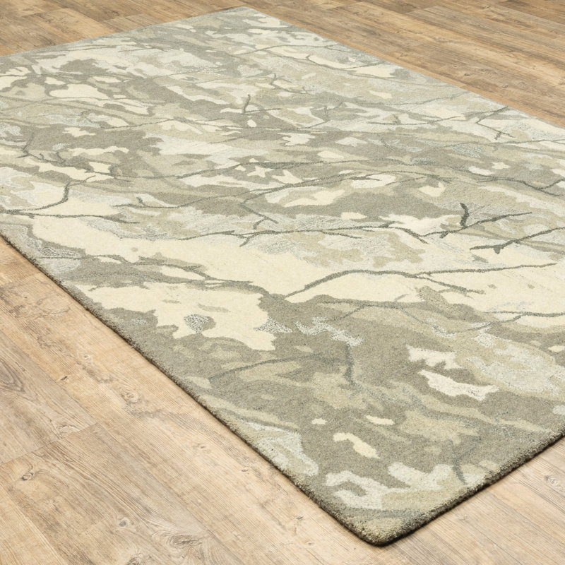 Debden Abstract Handmade Tufted Wool Beige/Tan/Grey Area Rug, Rectangle 10' x 13'