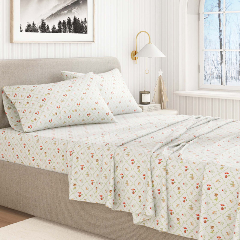 Ensemble de draps 100% flanelle de coton, Ensemble de draps pour lit simple avec 1 taie d'or, Fête treillis
