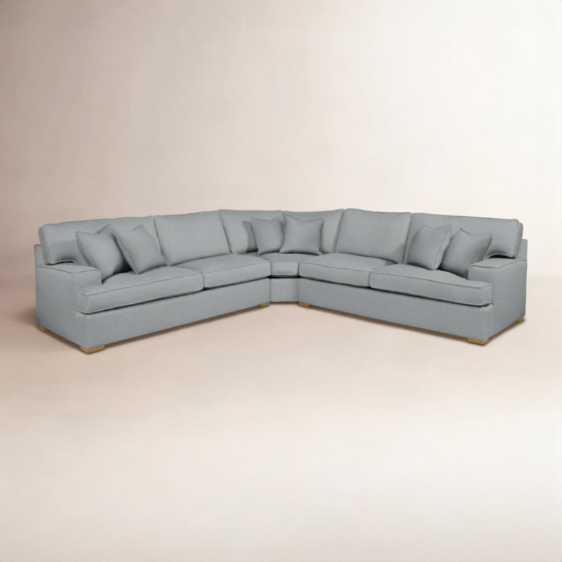 Sadie 3-Piece Upholstered Sectional, Light Blue Performance Fabric; 0851-55, Black