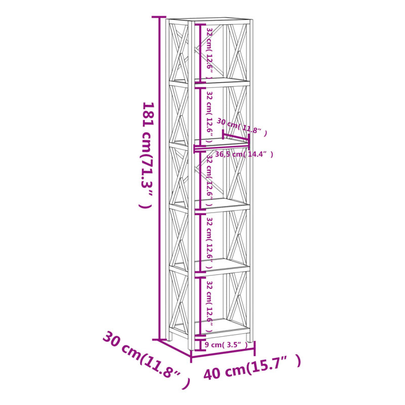 Berrada Bookcase, (5 Shelves) 71.3" H x 15.7" W x 11.8" D