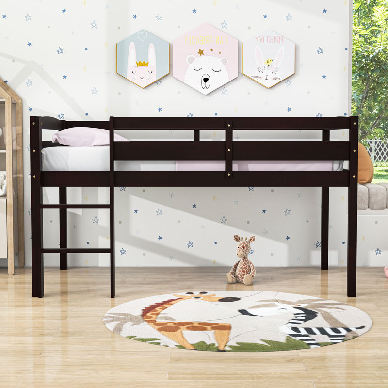 Twin Wood Loft Bed With Ladder, Espresso