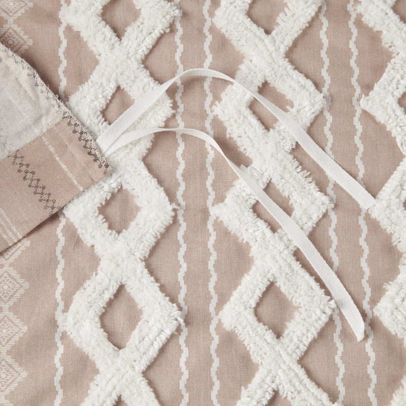 Blush Cotton Geometric Full/Queen Duvet Cover Set with Shams