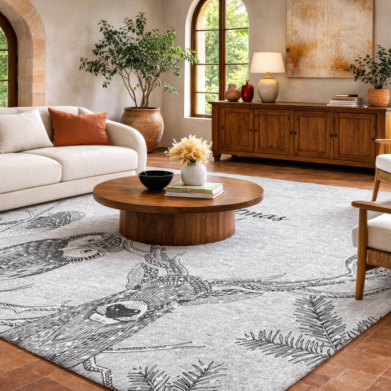 Premium Machine Washable Dream Shag ADS221 Holiday Woodsy Animals Rug, 8' x 10'