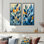 Midcentury Blue And Orange Leaves I - Minimalism Wall Art 2 Pieces Set
