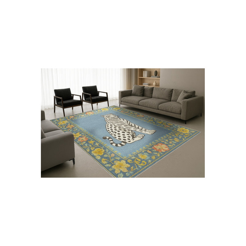 Tapis gris tissé à imprimé tigre Mosso, 3'11" x 5'11"