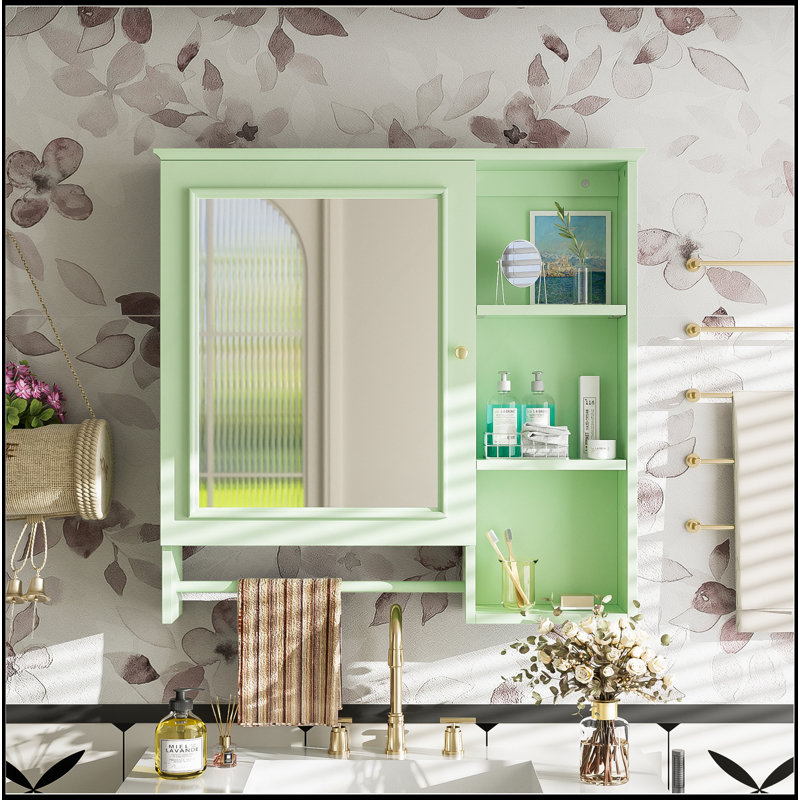 Wall Mounted Bathroom Storage Cabinet, Medicine Cabinets With Large Mirror Door, Adjustable Shelves And Three Open Storage Levels(Not Include Bathroom Vanity )