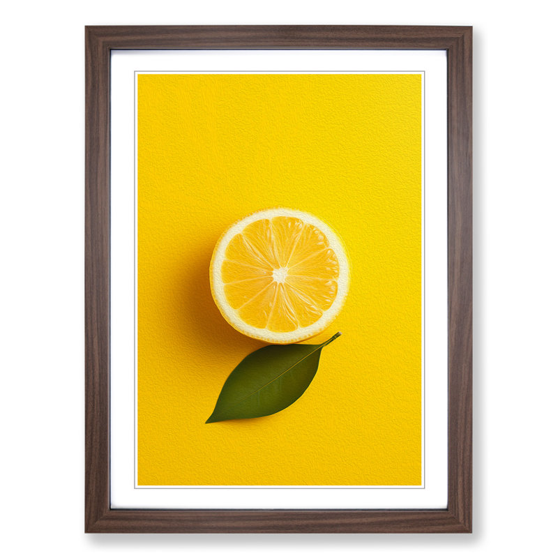 Lemon Fruit Minimalism - Single Picture Frame Print on Wood, Walnut Framed, 64cm H x 46cm W x 2cm D