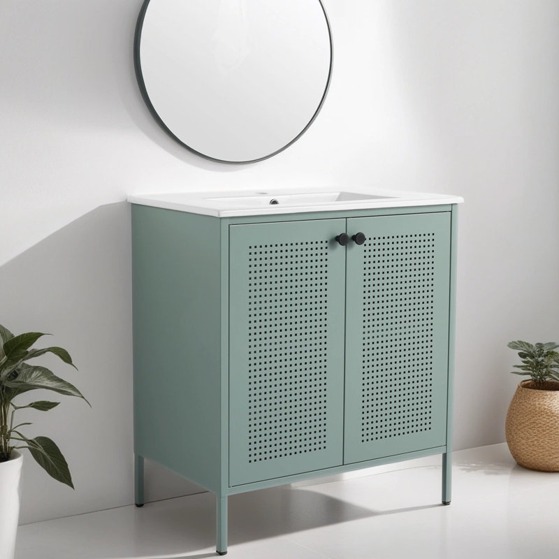 Leawood 30" Freestanding Bathroom Vanity with Ceramic Basin, Mint Green
