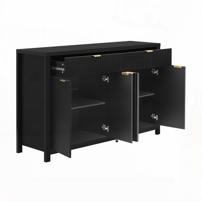 Console moderne à motif de vagues avec 2 tiroirs et 4 portes, Noir