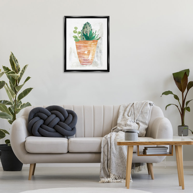  «Cactus & Succulent Vase», art mural encadré sur toile flottante par Carol Robinson, H 31 po x l 25 po, Noir