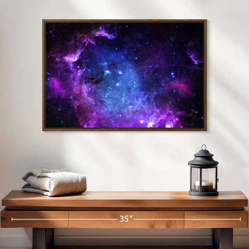 Étoile de nuit, 25 po x 17 po, Cadre flottant noyer