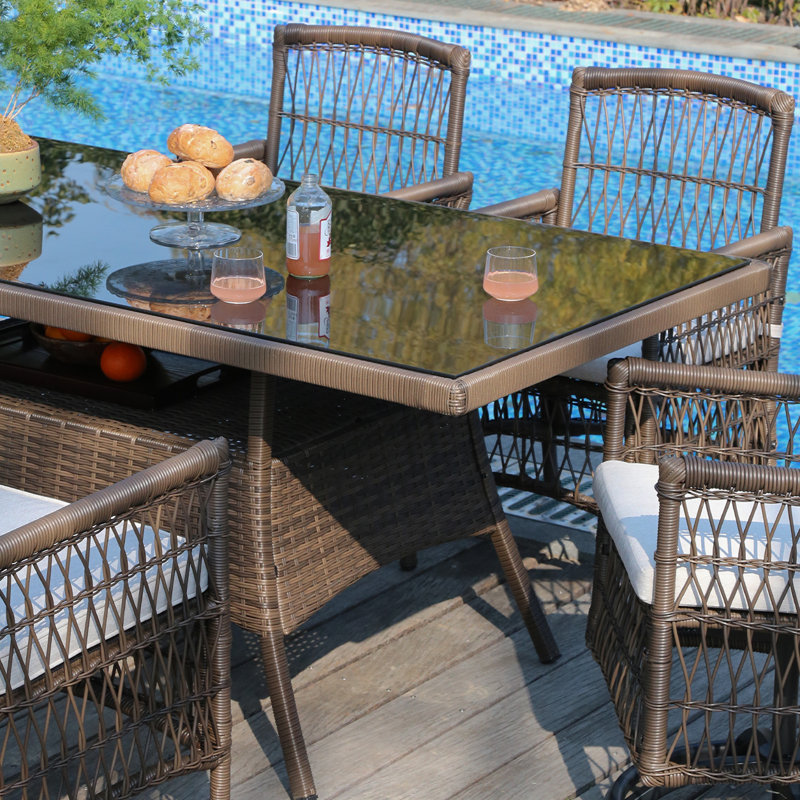 Outdoor Wicker Glass Dining Table
