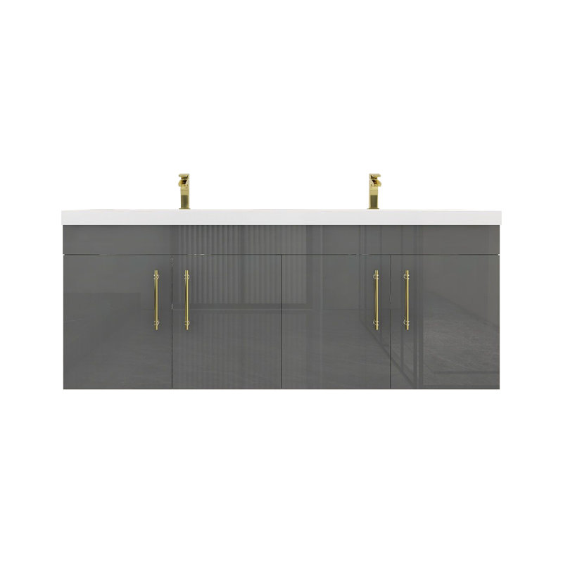 Ensemble de meuble-lavabo double mural Romer, Gris lustré