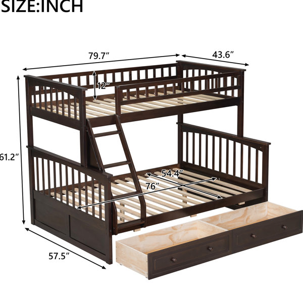 Latitude Run® Grey Twin Over Full Convertible Bed With Drawers, Bunk ...