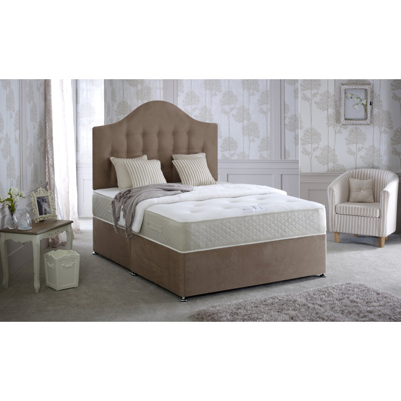 Gwellyn Upholstered UK King - DE 150 X 200 Cm Divan Bed with Mattress, Single (3'), Without Drawer, Plum