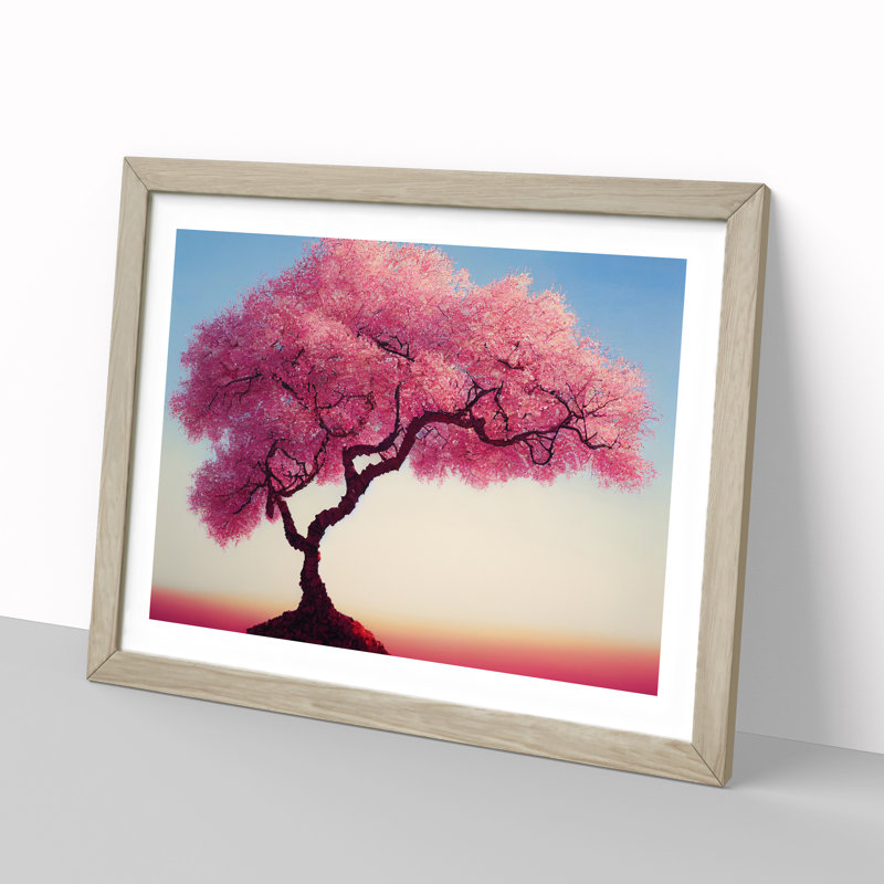 XH1022-7598X Sacred Cherry Blossom Tree - Single Picture Frame Painting, 46cm H x 64cm W x 2cm D, Oak 