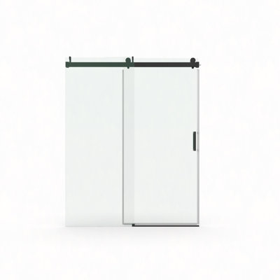 Porte de douche sans cadre à fermeture en douceur 56 po x 60 po x H 76 po, verre trempé simple 1/4 po (6 mm) avec film antidéflagrant