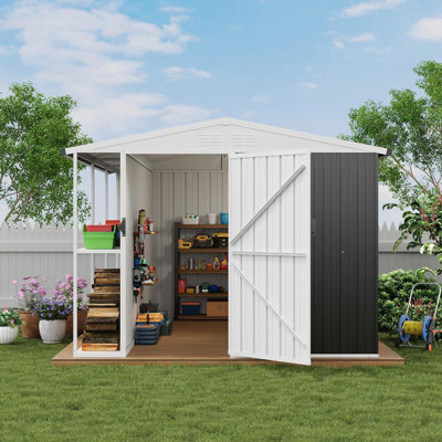 8' x 10' Outdoor Metal Storage Shed with Lockable Doors & Shelves, Weatherproof Garden Tool Shed for Backyard