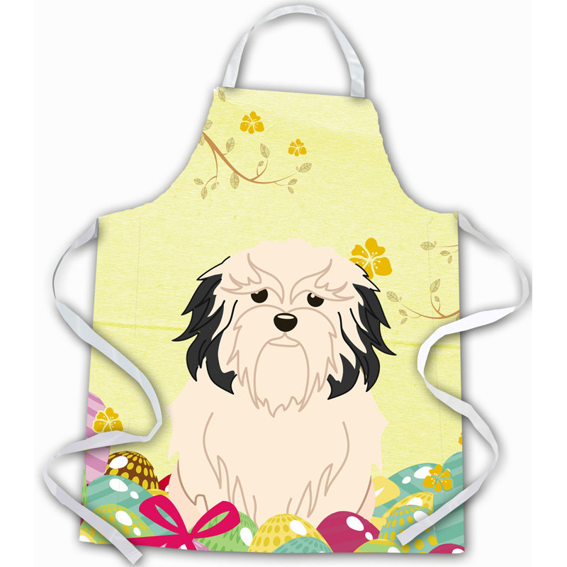 Tablier œufs de pâques, Blond / crème / noir, Petit chien lion