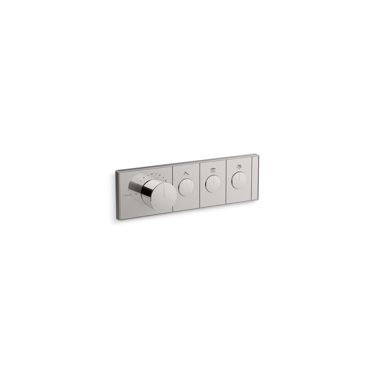 Anthem Three-Outlet Thermostatic Valve Control Panel With Recessed Push-Buttons