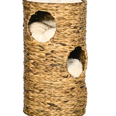 Elevated Kitten Bed With Three Secret Hideouts & Four Comfy Cushions - Cat Tower Made Of Hand-woven Materials Multi-layer Caves For Cats Space Saving And Versatile Concealed Areas Construction Model