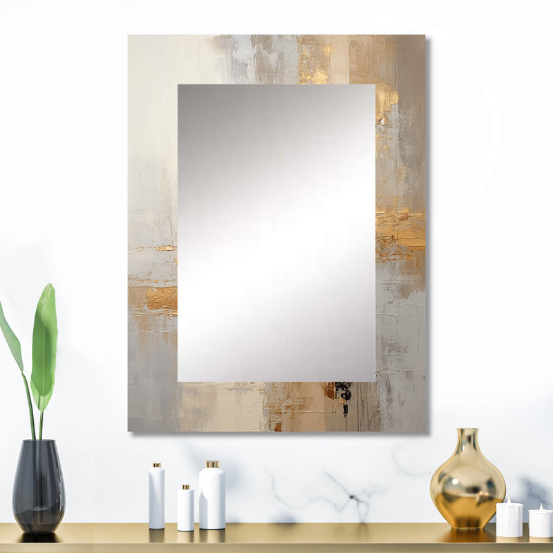 Havily gold and white abstract split - Abstract Shapes Decorative Mirror, Modern Wall Mirror, Printed Metal Art, 32" x 24"