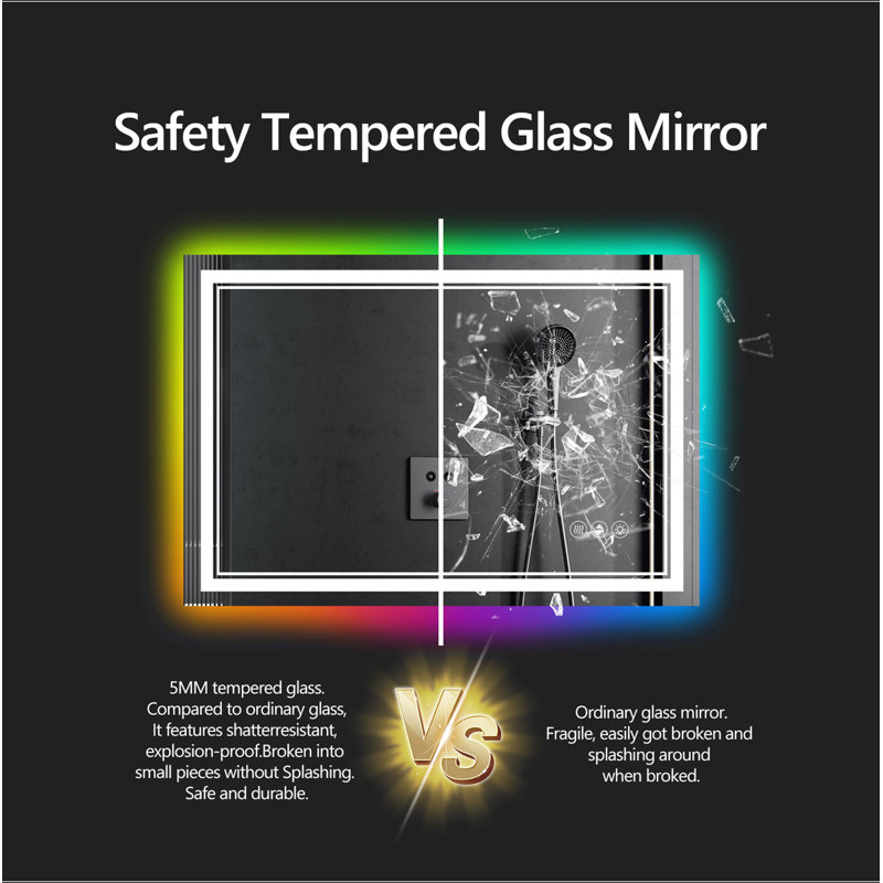 Miroir de salle de bain sans cadre à DEL, miroir intelligent
