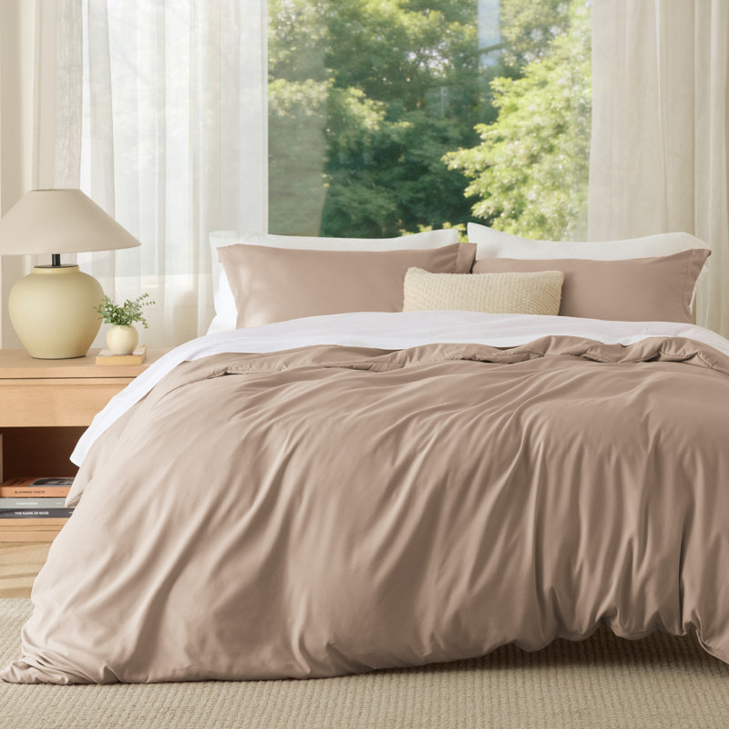 Bedsure Khaki Duvet Cover Twin Size - Soft Double Brushed Bedding Set for Kids & Adults（Set of 3）, Khaki