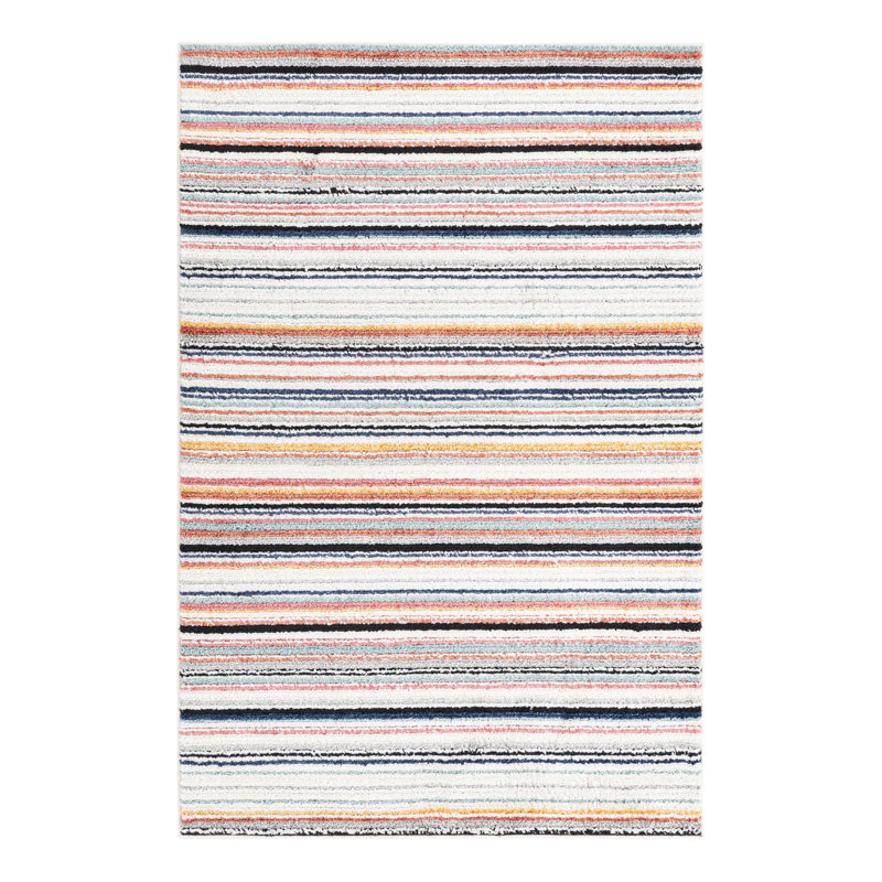 Tapis rayé bleu / orange / gris Prentice, Rectangle 5 pi 3 po x 8 pi