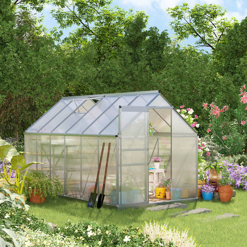 Silver Polycarbonate Walk-In Garden Greenhouse with Aluminum Frame
