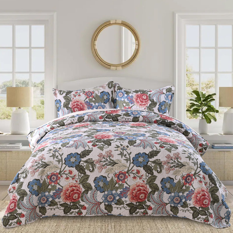 Ensemble de literie pour courtepointe grand format 3 pièces HoneiLife Secret Garden, couvre-lit en mélange de tissu doux avec taies décoratives assorties, jaune