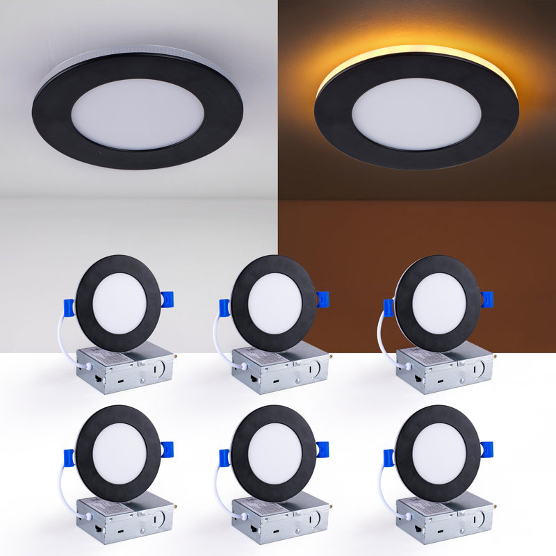 Ensemble de 6 spots encastrés à DEL noirs de 10 cm (4 po), ultraminces, sans boîtier, à intensité variable, température de couleur 5CCT 2700K-5000K, 9W 120V, luminosité élevée 800LM