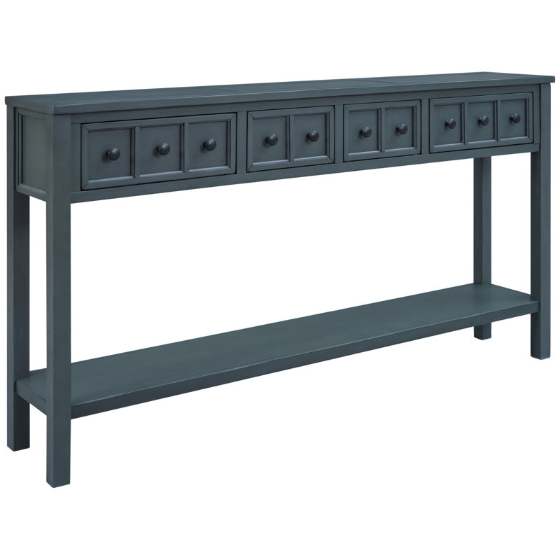Console rustique, canapé de 60 po de long avec deux tiroirs de taille différente et une tablette inférieure pour le rangement (bleu marine)