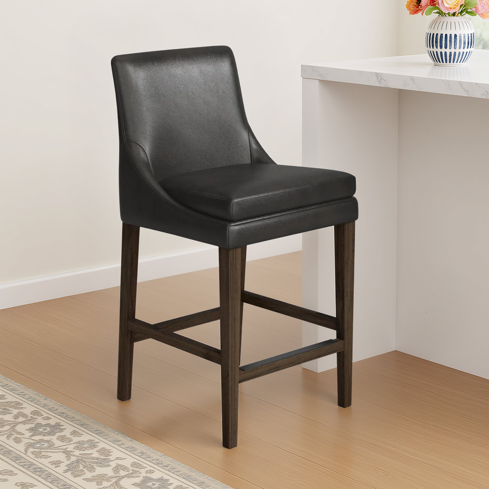 Niara Bar and Counter Stool, Counter Stool (26” Seat Height), Impression Dark Gray Genuine Leather/Dark Brown