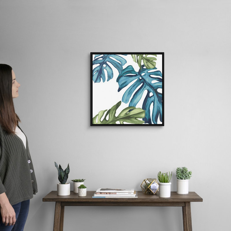 «Palm Leaves I» par Eva Watts - reproduction d'art sur toile, H 22 po x l 22 po x P 1,75 po, Cadre noir