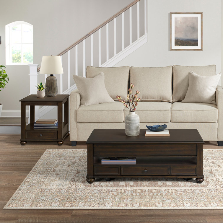 Spinelli 2PC Occasional Table Set In Cherry-Rectangular Lift-Top Coffee Table & End Table