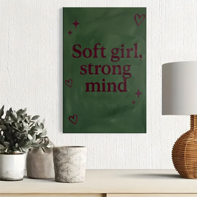 1pc Framed Canvas Wall Art Prints Poster, Soft girl, strong mind, decorated with hearts and stars, vintage hand-drawn style Art Posters Canvas Print P