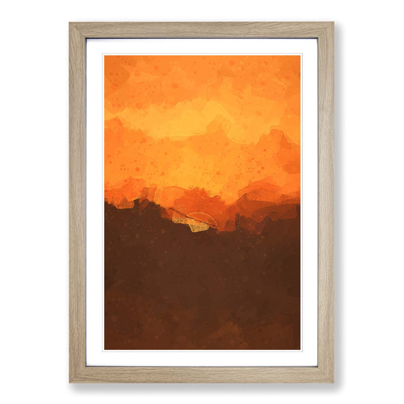 Orange Sunset Abstract Art - Picture Frame Graphic Art Print on MDF, 87cm H x 62cm W x 2cm D, Oak Framed
