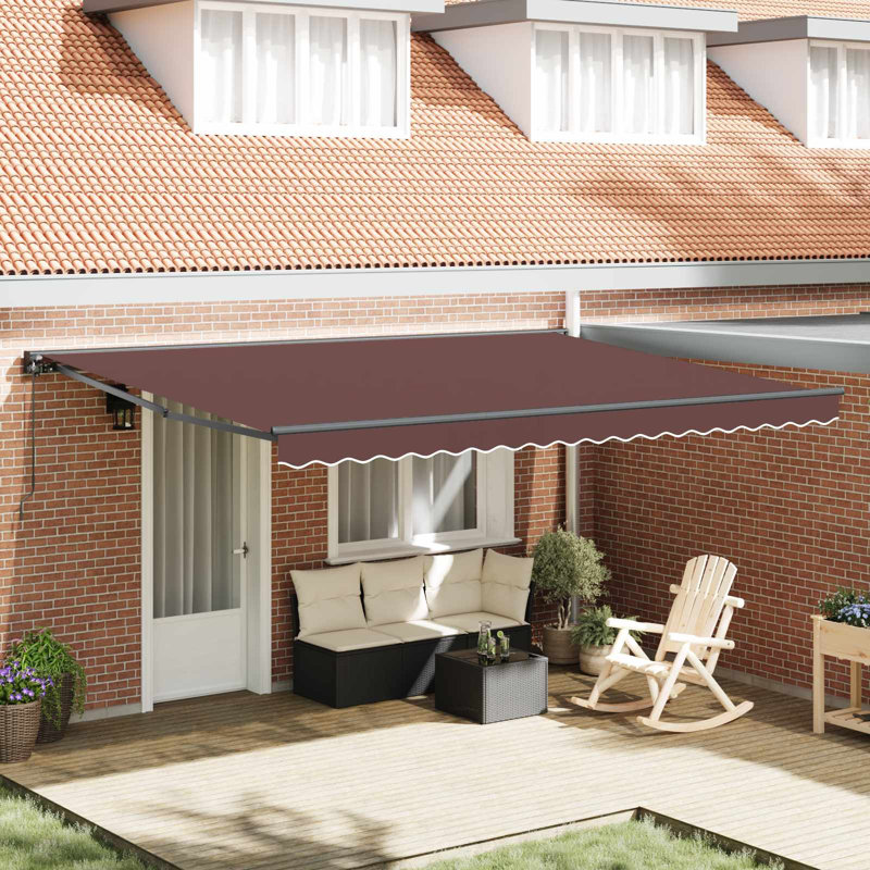 VidaXL Polyester Cover Retractable Patio Awning, 450cm W x 300cm D, Brown/Black