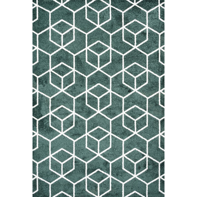 Mashawna Blocks Modern Geometric Green/White Rug
