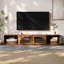 Meuble télé moderne en noyer de 240 cm (94,5 po) avec portes vitrées cintrées et rangement