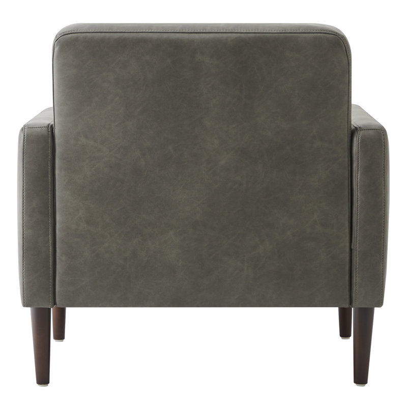 32.3"W Tufted Upholstered Vegan Leather Accent Chair with Solid Wood Legs, Gray